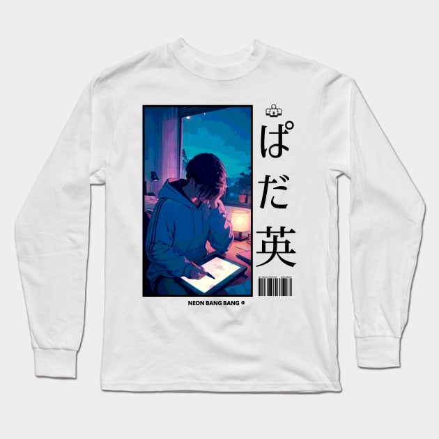 Lofi Hip Hop Study Manga Anime Aesthetic Japan Long Sleeve T-Shirt by Neon Bang Bang